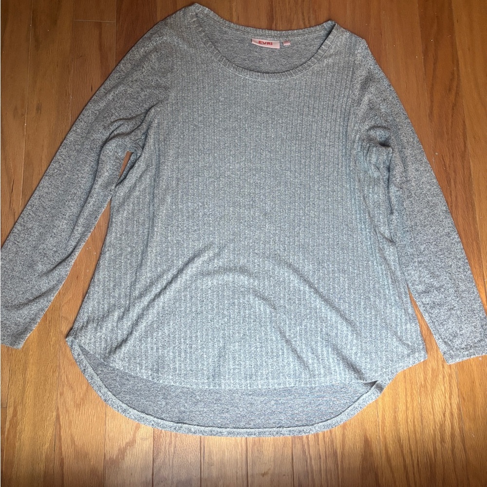 EVRI Gray Ribbed Long Sleeve Blouse